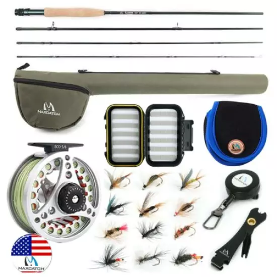 Maxcatch Extreme Fly Fishing Rod Combo 3/4/5/6/7/8WT, Fly Reel,Line,Flies Outfit