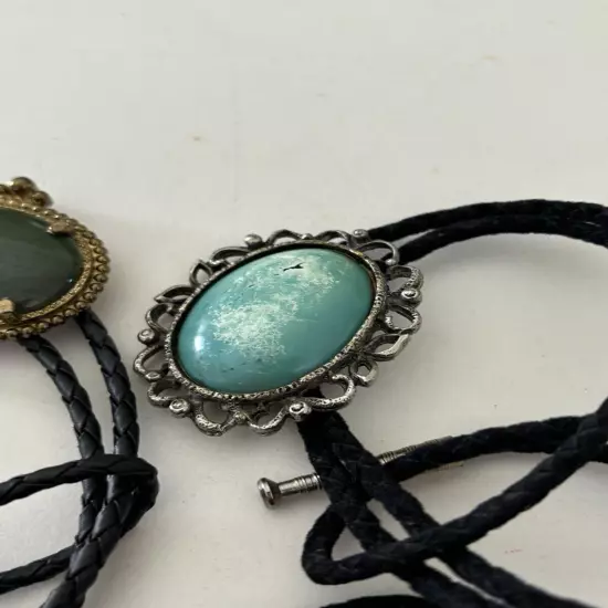 Vintage Lot of 4 Agate Stone Turquoise Petrified Wood BOLO Ties