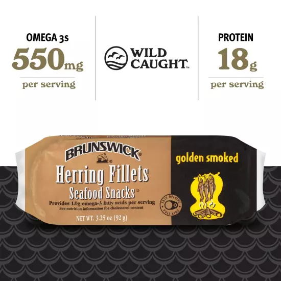 Brunswick Golden Smoked Herring Fillets 3.25 oz Can (Pack of 12) - 18g Prote