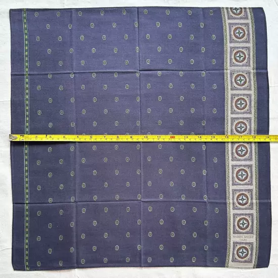 Hardy Amies London Handkerchief Vintage Blue Cotton Geometric Pocket Square 19"