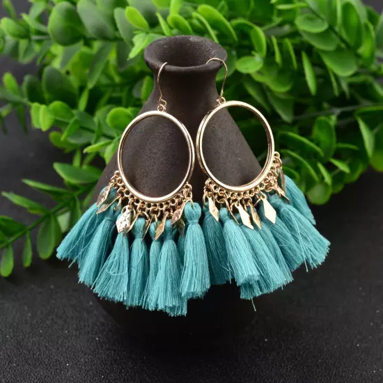 Fashion Women Bohemian Earrings Long Tassel Fringe Drop Dangle Ear Stud Jewelry