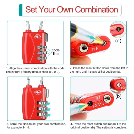 TSA Approved Cable Luggage Lock, 3 Dight Combination Padlock for Suitcases, B...