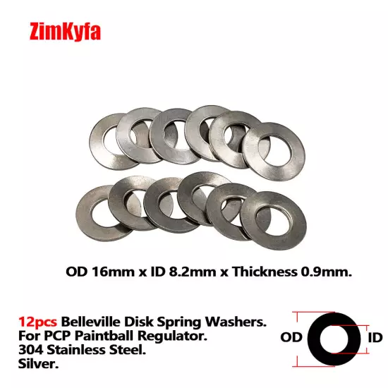 12pcs Disk Spring OD16mm x ID 8mm x Thickness 0.9mm Washers for PCP Regulator