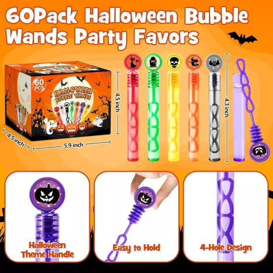 60 Pack Halloween Party Favors for Kids, 10 Styles 8 Colors Mini Bubble... 