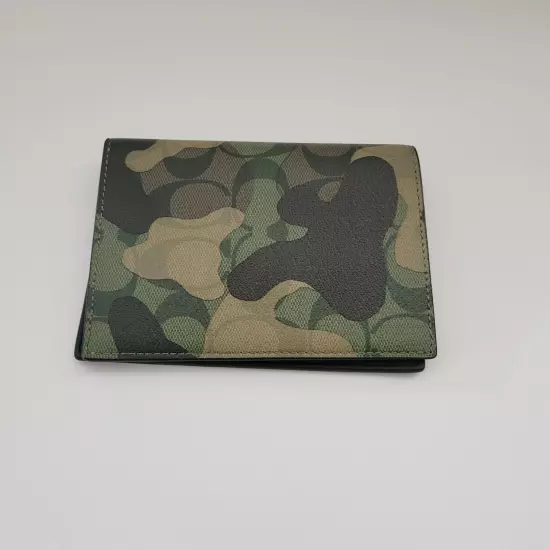 Coach CM032 Signature Camo ID Passport Case Holder Green Multi