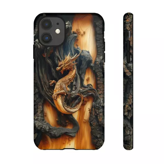 For iPhone, Samsung Galaxy, Pixel - Phone Case Cover - Carved Wood Dragon Print