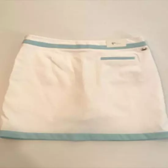 Greg Norman Womens Golf Skort Skirt White Blue Trim Stretch 8