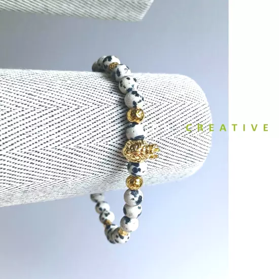 New men's natural dalmatian jasper with stainless steel bracelet