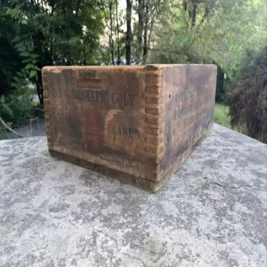 Vtg Remington UMC 32 Automatic Colt Wood Crate Box Metal Cased Smokeless Powder