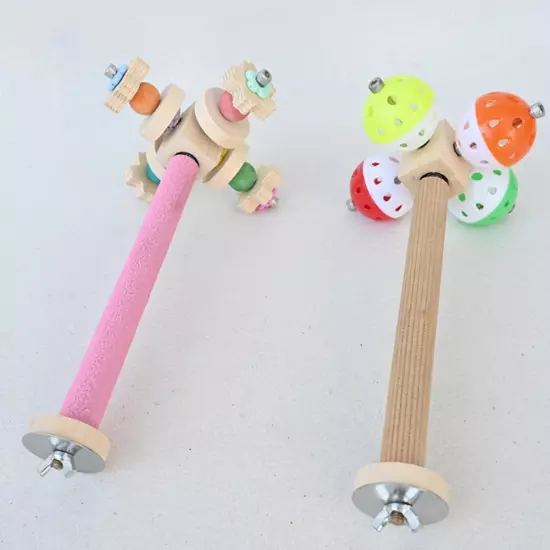 Wooden Biting Station Pole with Rotating Ball Small Bird Toy for Parakeet D1P0