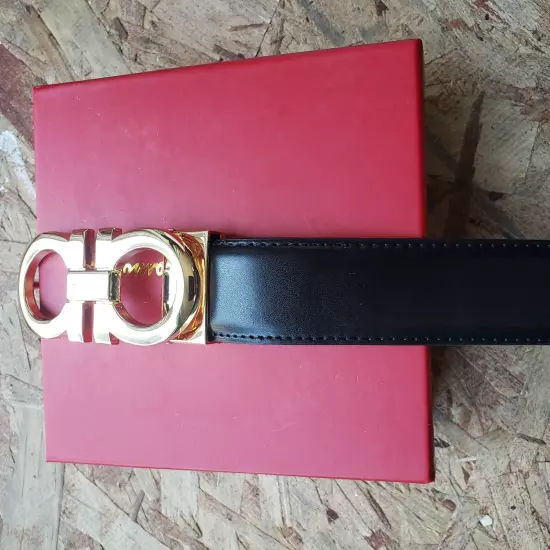 Ferragamo leather belt original gold buckle fits up to 40