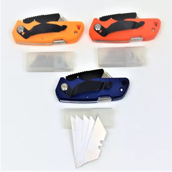 3PC Folding Lock-back Utility Knife With 24 Blades 3 Colors