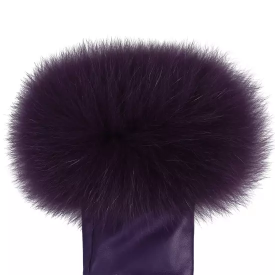 Women Genuine Lambskin Leather Gloves With Real Fox Fur Trim Cuff Winter Warm