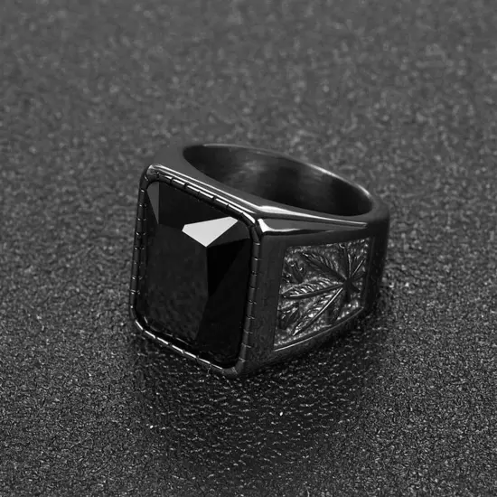 Stainless Steel Men's Ring Gemstone Hip Hop Style Black Jewelry Gift