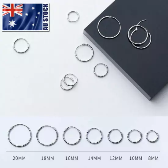 925 Sterling Silver Solid Classic Hoop Ring Earrings Lip Ear Nose Body Piercing