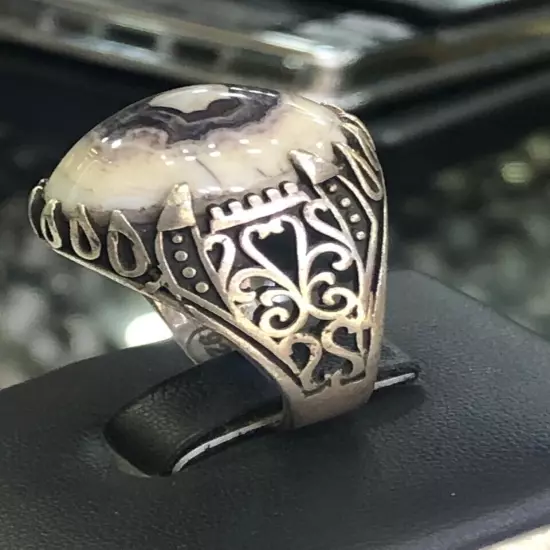 Men Ring Silver Sterling 925 Agate,Aqeeq,Yemenخاتم عقيق سليماني عين صياغه ايراني