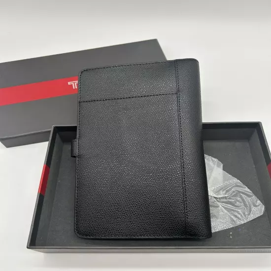 NEW TUMI Black Textured Leather Passport Case Snap Closure Zippered Wallet NIB