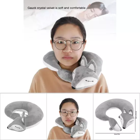 (Gray Fox)Fox Shape Travel Neck Pillow Soft Air U Shape Health