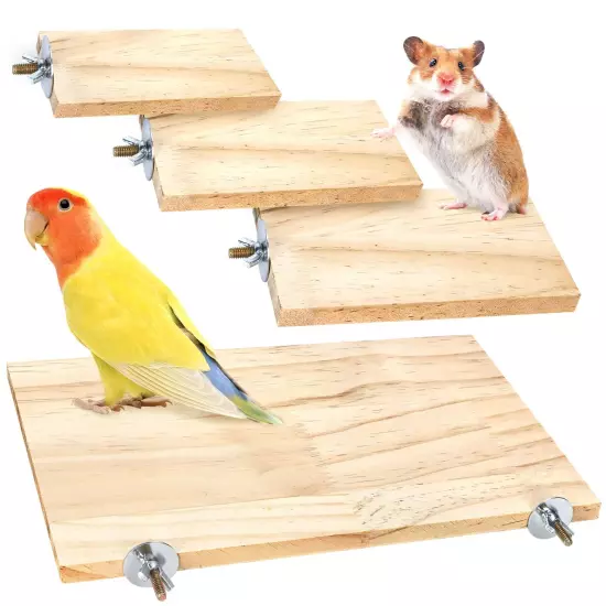 4 Size Bird Wood Platform, Rectangle Square Wood Perch Stand Board Habitat Ca...