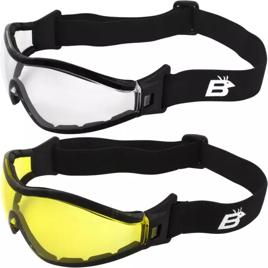 2 Pairs of Eyewear Boogie Foam Padded Motorcycle Ski Skydiving Z87.1 Safe