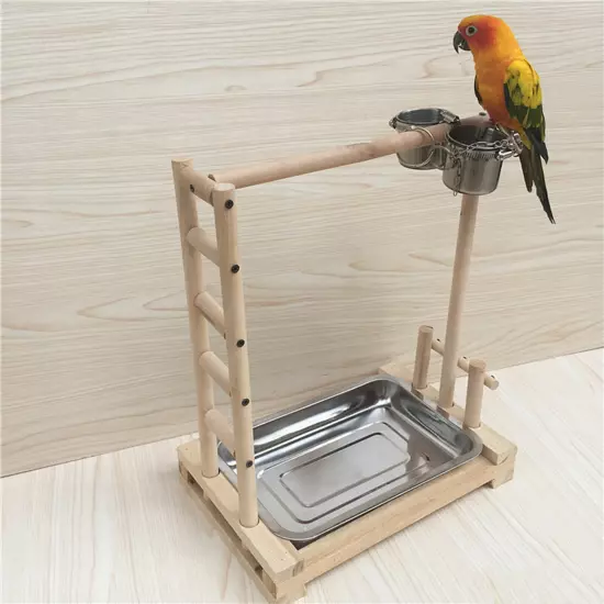 49*37*59cm Wood Bird Stand Large Parrot Perch Playstand w/Steel Tray 2*Bowl NEW