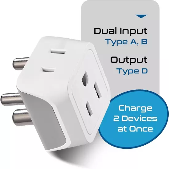 Ceptics US to India, Maldives, Pakistan Plug Adapter Dual USA Input 3 Pack CT-10