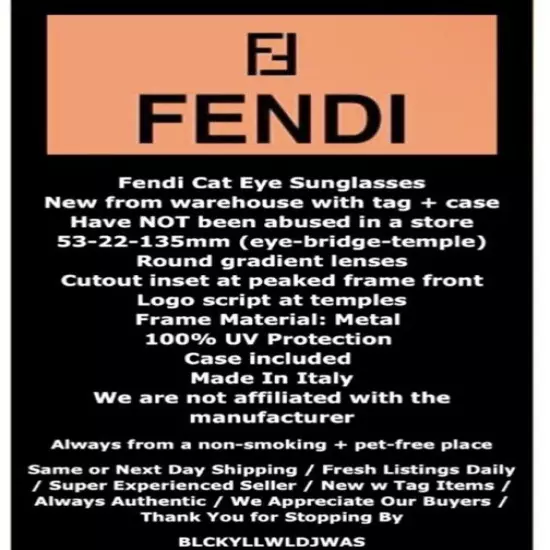 $695 Fendi Cutout Cat Eye Sunglasses Blue + Black Bold Stripes Italy Case NWT