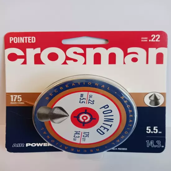 Crosman Air Power .22 Cal 5.5mm Pointed Lead Pellets 175 PK 14.3 GR Recreational