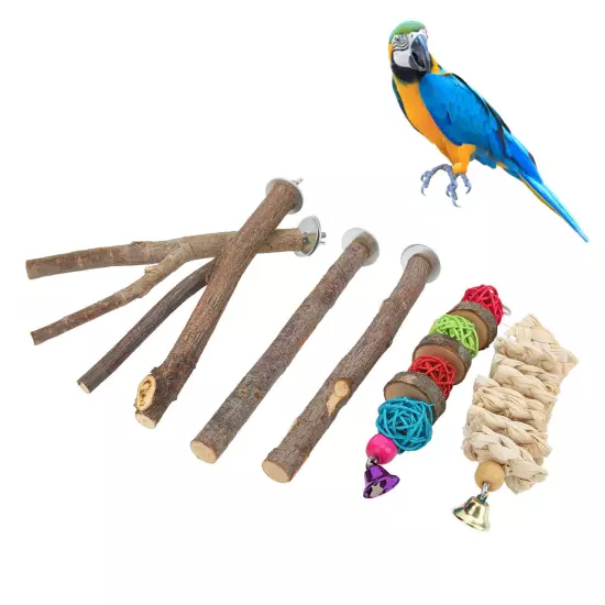 Bird Perch Stand Set Wood Parrots Stand Branches Set with Vine Ball Accessories