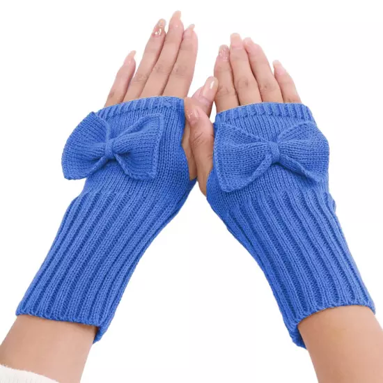 Short Bow Fingerless Gloves Autumn Winter Women's Solid Wrist Knitted Wool Glove