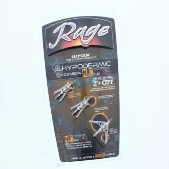 RAGE Hypodermic Crossbow SlipCam Rear Deploying Broadheads 100 Grain 2"+ Cut