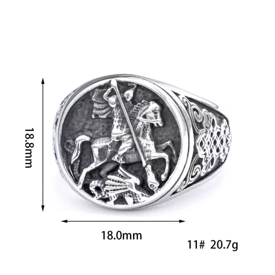 Vintage Stainless Steel Jewelry St.George Ring Religious Ring For Men 7-13 Size