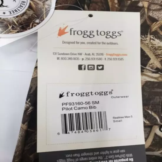 Frogg Toggs PF93160-56SM Pilot Frogg Guide Bib RealTree Max Small