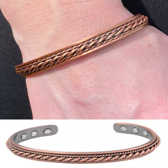 Copper Magnetic Bracelet Pain Energy Arthritis ADJUSTABLE CUFF MEN WOMEN USA S1