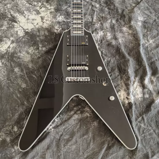 Custom Shop Flying V Electric Guitar Prophecy Black Solid Body Chrome Hardware