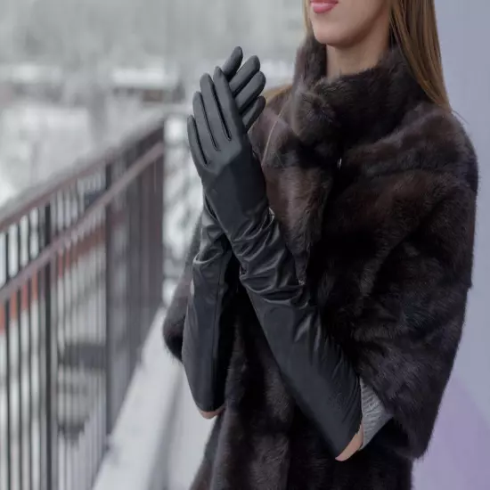 Long genuine leather gloves, opera elbow gloves - 18 inches / 46 cm. TOUCHSCREEN