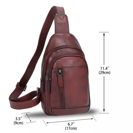 Genuine Leather Sling Bag Chest Shoulder Pack Crossbody Casual Daypack Vintag...