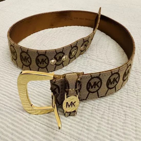 Michael Kors Women’s Monogram Belt With Gold Buckle Sz M