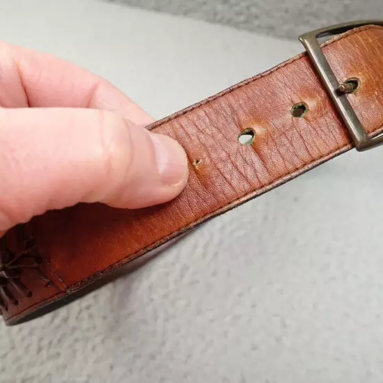 Mens Leather Braided Belt Hand Laced Steerhide Brown Sz 30 Vintage 1.5 in Haiti