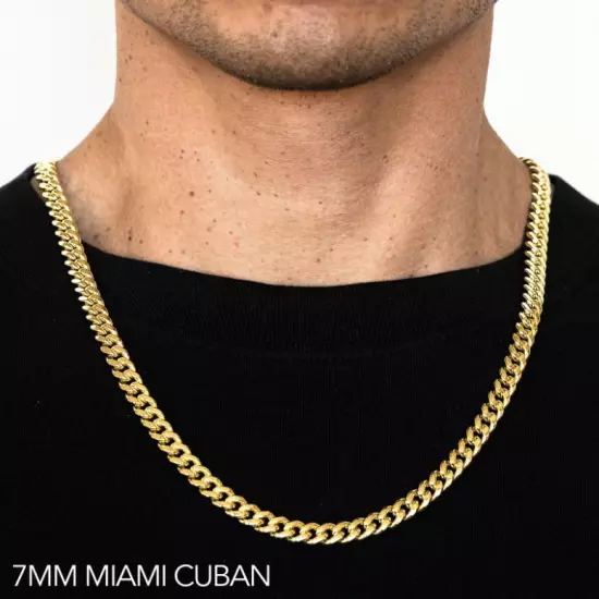 14k Yellow Gold 3mm -7.5mm Miami Cuban Chain Necklace Size 16"-30" Hollow