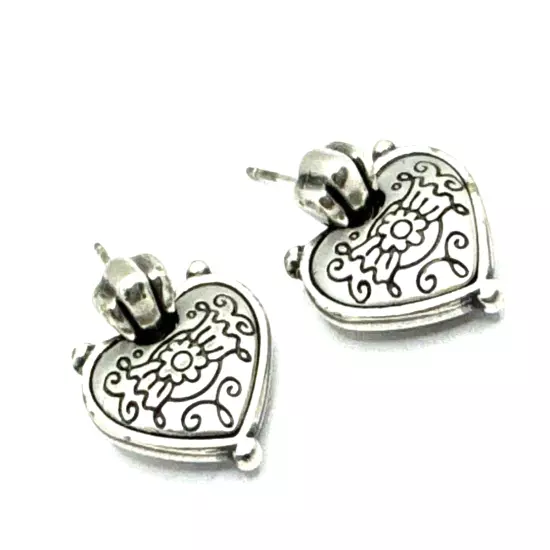 Brighton Flowers Etched Hearts Silver Dangle Retired Post Earrings