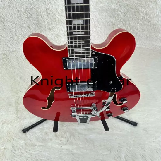 Factory Made ES-335 Gloss Red Semi-Hollow Guitar FR Bridge Chrome Part HH Pickup