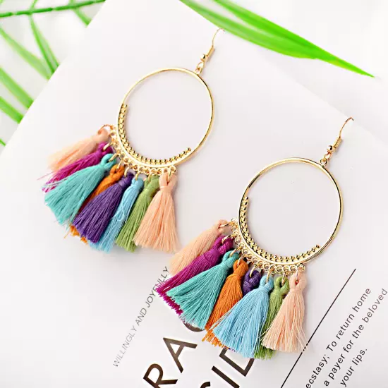 Fashion Women Bohemian Earrings Long Tassel Fringe Drop Dangle Ear Stud Jewelry