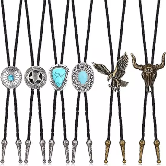 6Pcs Handmade Bolo Tie for Men Western Cowboy Leather Necktie Native American