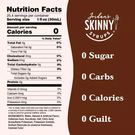 Jordan's Skinny Syrups Sugar Free Coffee Syrup, S’more’s Flavor, 25.4 fl oz