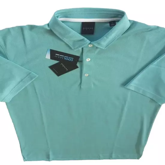 Dunning Golf Men Button Polo Large Performance Turquoise Green Spandex Polyester