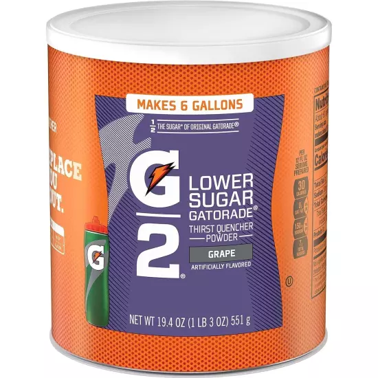 Gatorade Thirst Quencher Powder G2 Low Calorie Grape 19.4 Ounce Pack of 3