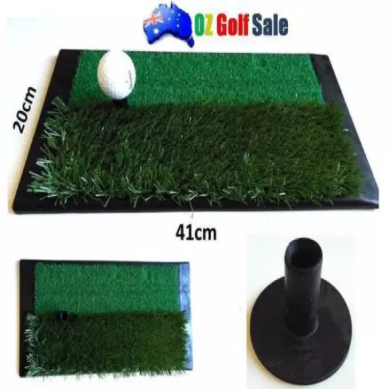 Heavy Duty Golf Driving Chipping Mat Dual Height Grass w/ Tee - 20cm x 41cm 