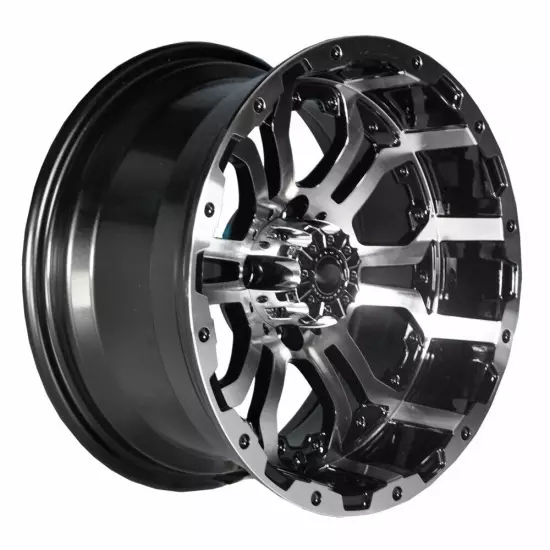 GTW 14x7 Aluminum Machined/Black Golf Cart Wheel | 3:4 Offset | 4x4 (101.6mm)