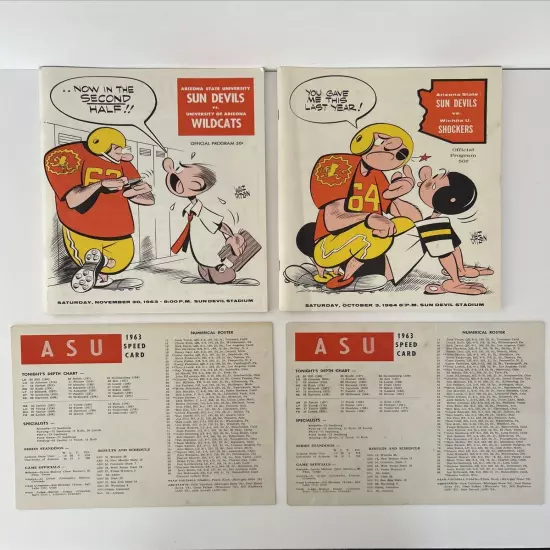 2 1960s Arizona State Univ VS U OF A / Wichita Football Programs Walt Ditzen Art